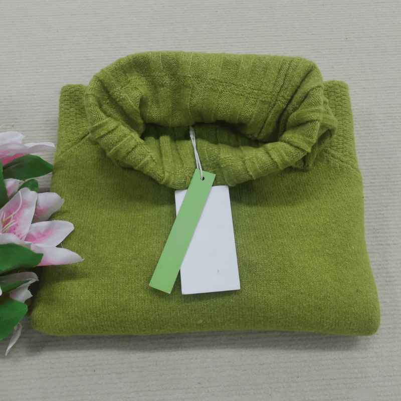 Grass Green Oversized Knitted Women's Turtleneck Sweater - Nora-S-State of Style