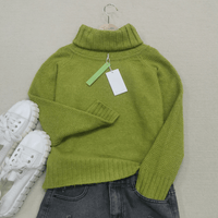 Grass Green Oversized Knitted Women's Turtleneck Sweater - Nora-S-State of Style
