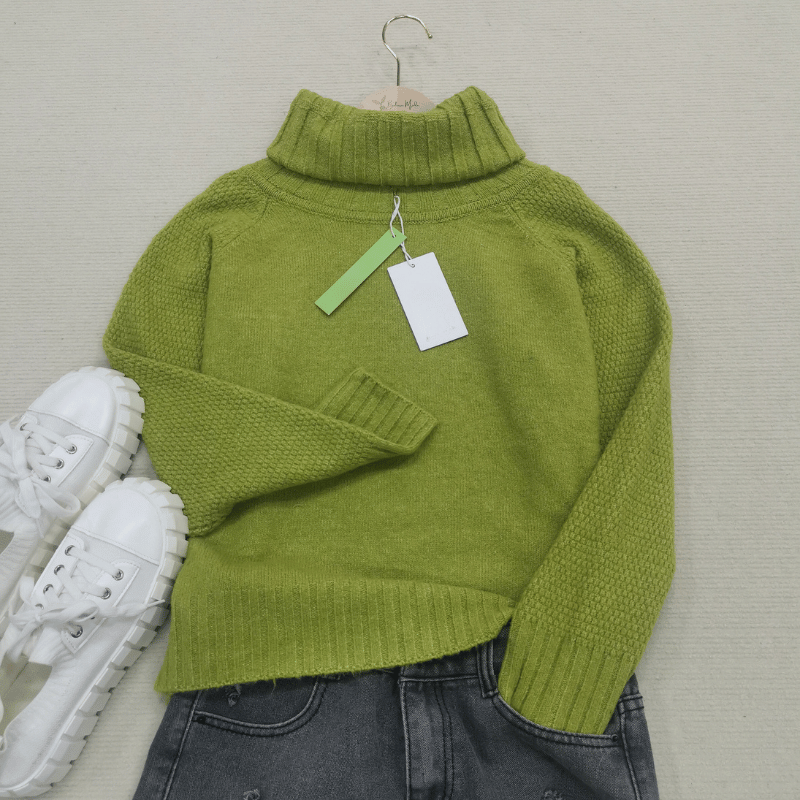 Grass Green Oversized Knitted Women's Turtleneck Sweater - Nora-S-State of Style