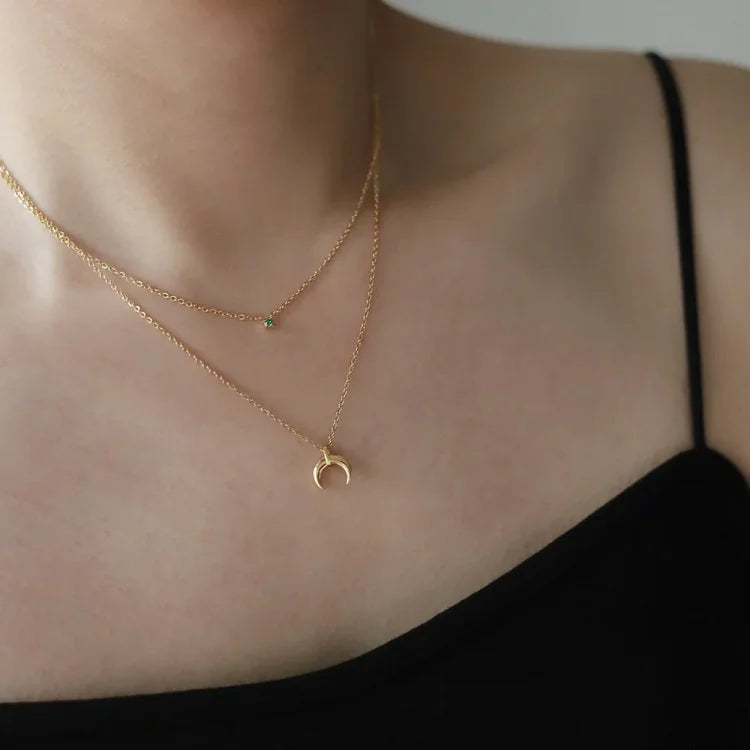 Green Diamond Double Crescent Moon Necklace - Selina-State of Style