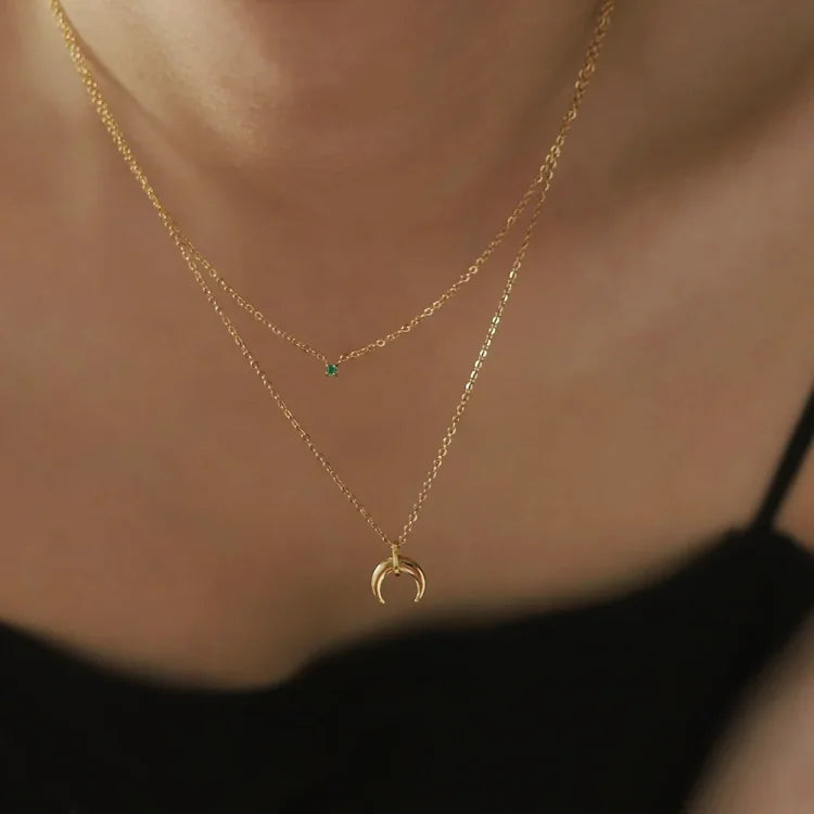 Green Diamond Double Crescent Moon Necklace - Selina-State of Style