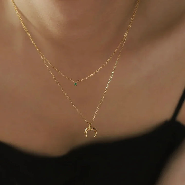 Green Diamond Double Crescent Moon Necklace - Selina-State of Style