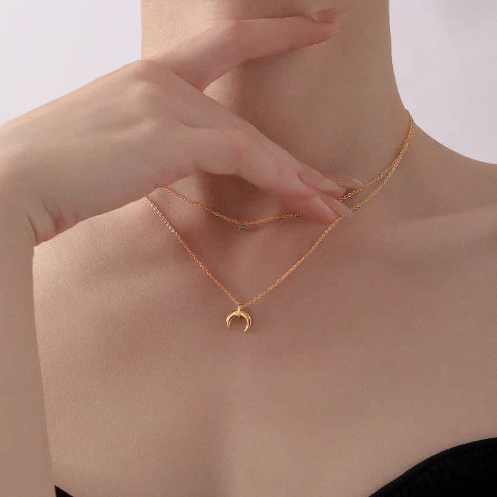 Green Diamond Double Crescent Moon Necklace - Selina-State of Style
