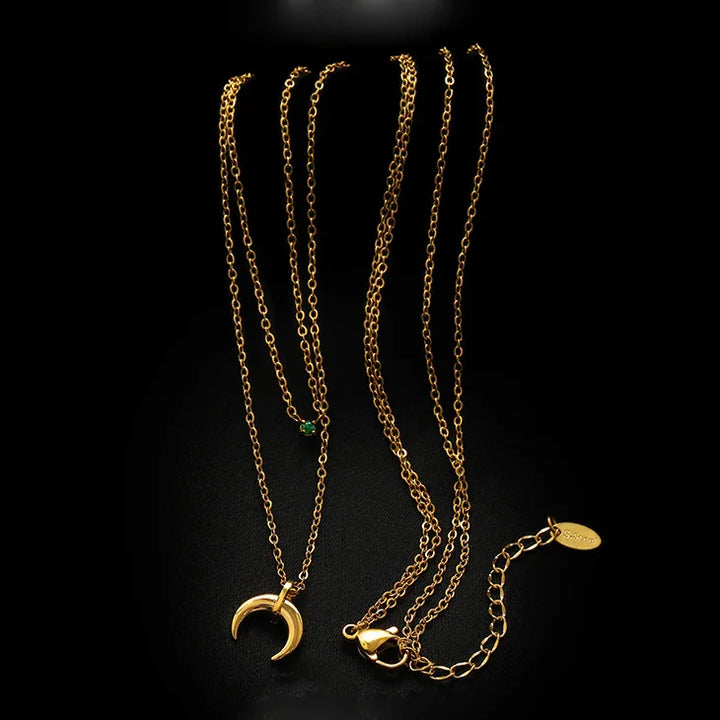Green Diamond Double Crescent Moon Necklace - Selina-State of Style