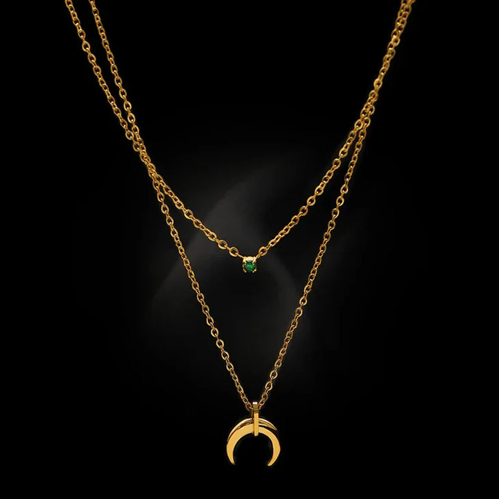 Green Diamond Double Crescent Moon Necklace - Selina-State of Style