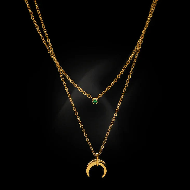 Green Diamond Double Crescent Moon Necklace - Selina-State of Style