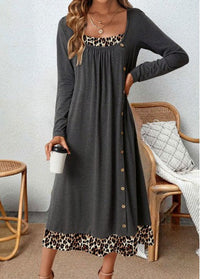 Grey A-line dress with leopard print - Hazel-S-State of Style