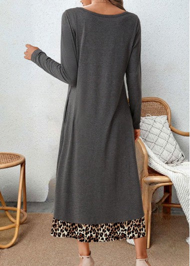 Grey A-line dress with leopard print - Hazel-S-State of Style