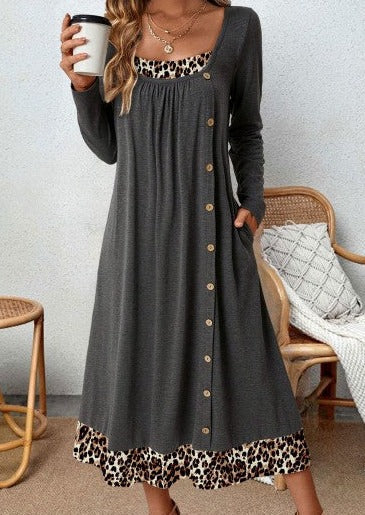 Grey A-line dress with leopard print - Hazel-S-State of Style