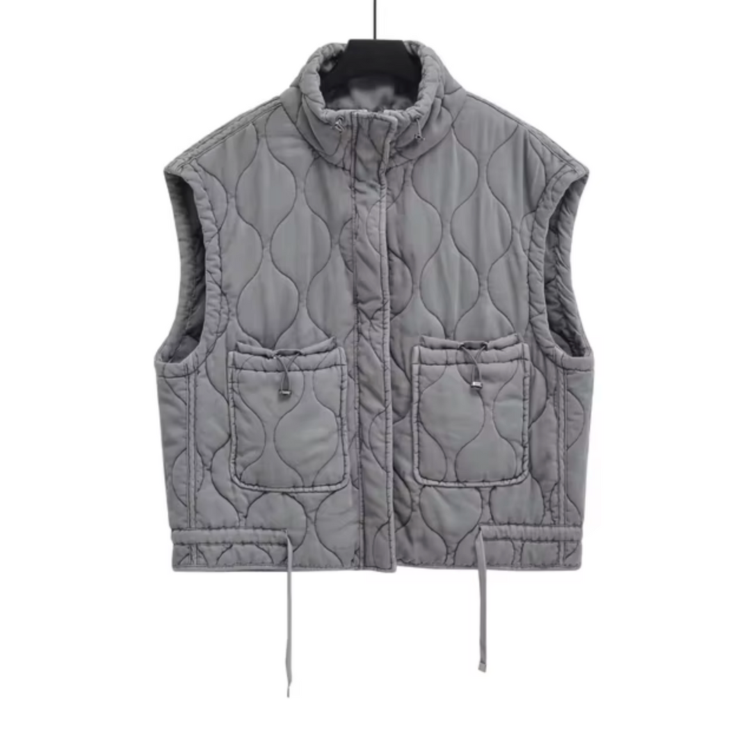 Grey Sleeveless Cotton Waistcoat – Thalia-XS-State of Style