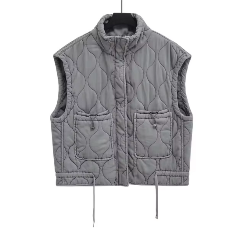 Grey Sleeveless Cotton Waistcoat – Thalia-XS-State of Style