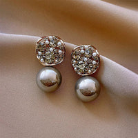 Grey/Taupe Luxe Crystal Pearl Earrings - Eloria-Grey-State of Style