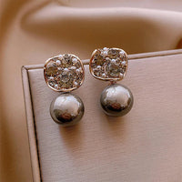 Grey/Taupe Luxe Crystal Pearl Earrings - Eloria-Grey-State of Style