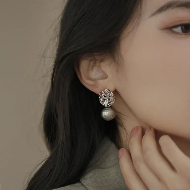 Grey/Taupe Luxe Crystal Pearl Earrings - Eloria-Grey-State of Style