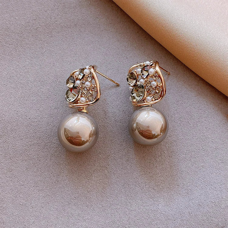 Grey/Taupe Luxe Crystal Pearl Earrings - Eloria-Taupe-State of Style