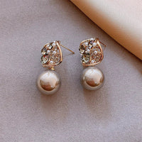 Grey/Taupe Luxe Crystal Pearl Earrings - Eloria-Taupe-State of Style