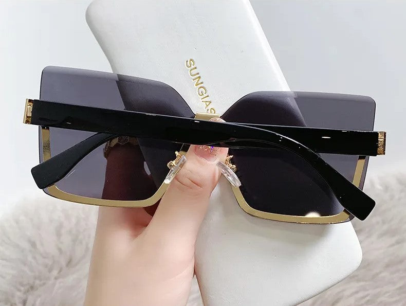 Half-Frame Slim Metal Sunglasses – Sleek & Stylish Design-Green | Pink-State of Style