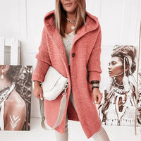 Half-length Knitted Women's Cardigan with Button Closure and Hood - Mila-Pink-S-State of Style