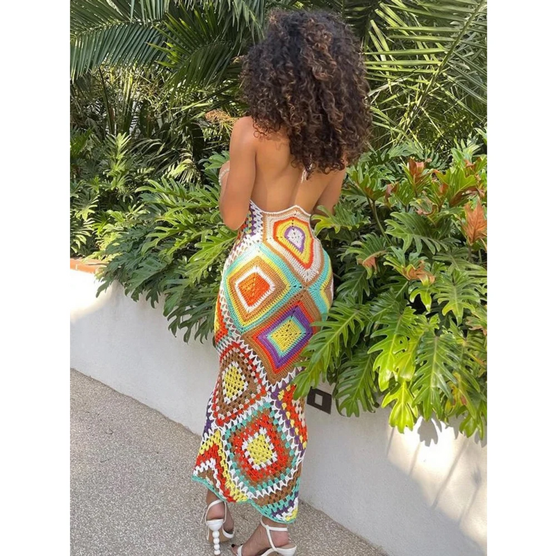Handmade Crocheted Long Beach Dress in One Piece – Soleia-S-State of Style