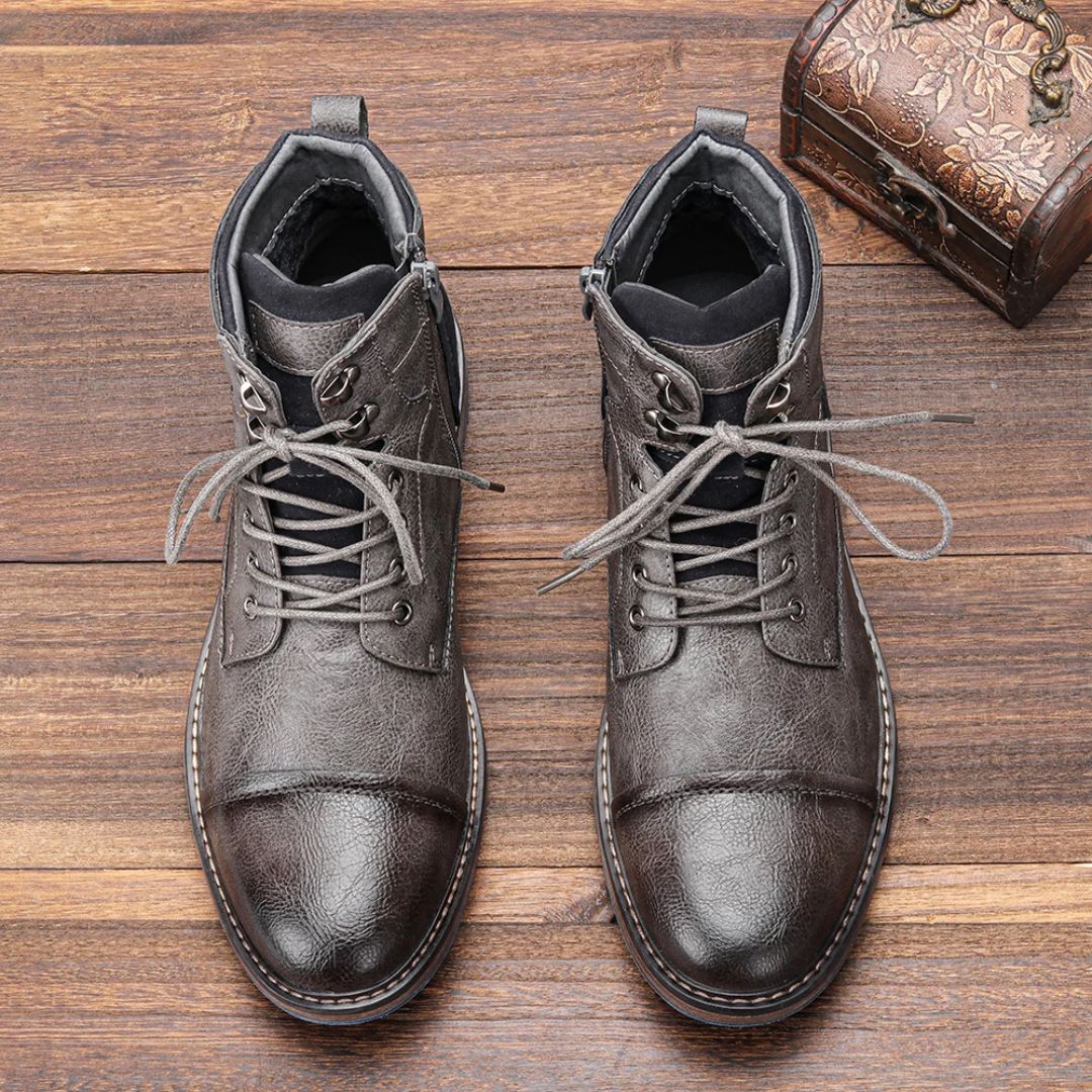 Handmade Vintage Leather Boots Wagner – Classic Zip-Up Design-Grey-6.5-State of Style