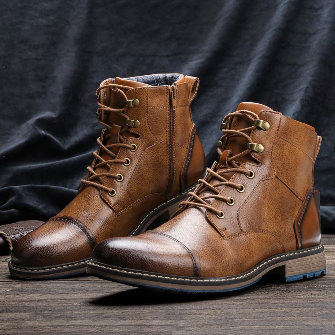 Handmade Vintage Leather Boots Wagner – Classic Zip-Up Design-Grey-6.5-State of Style