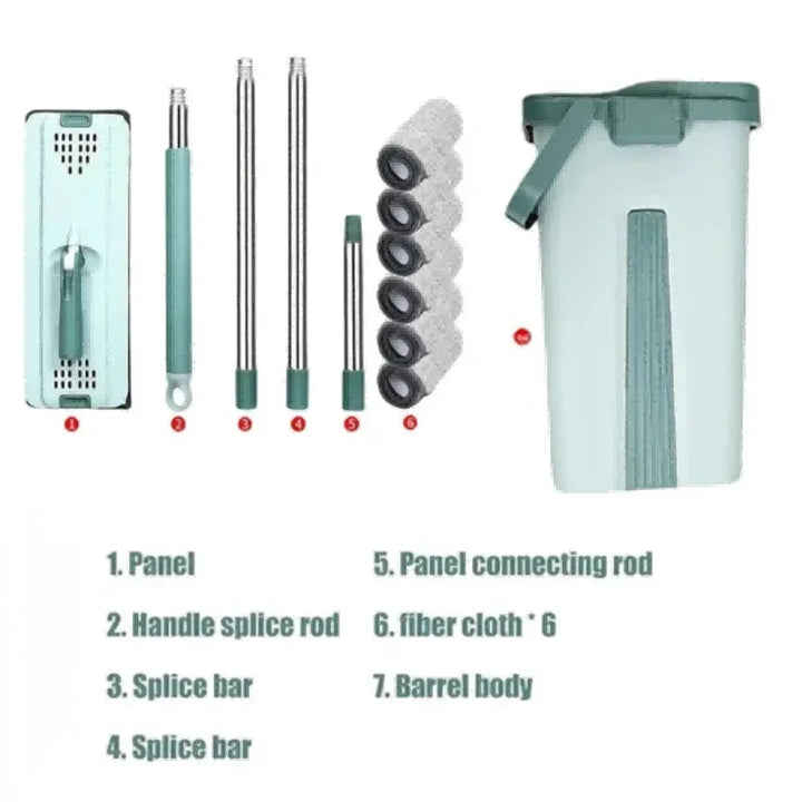 Hands-Free Flat Mop with Bucket - FlexiMop-3 Pads-State of Style
