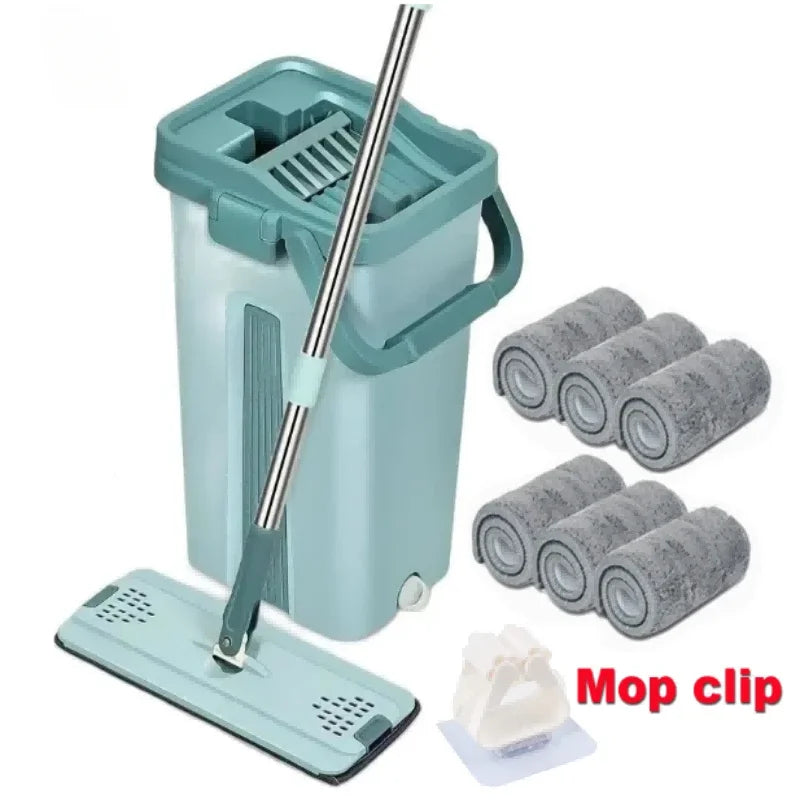 Hands-Free Flat Mop with Bucket - FlexiMop-3 Pads-State of Style