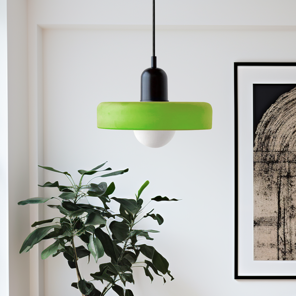 Hanging Lamp of Coloured Glass - BauLume-Icy Green-Black-25 x 18 cm-State of Style