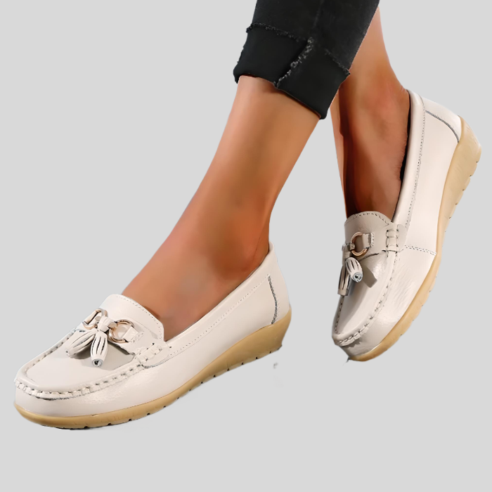 Hannah – Casual Slip-On Shoes with Ribbon Accent-Beige-4.5-State of Style