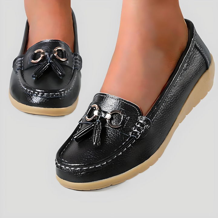 Hannah – Casual Slip-On Shoes with Ribbon Accent-Black-4.5-State of Style
