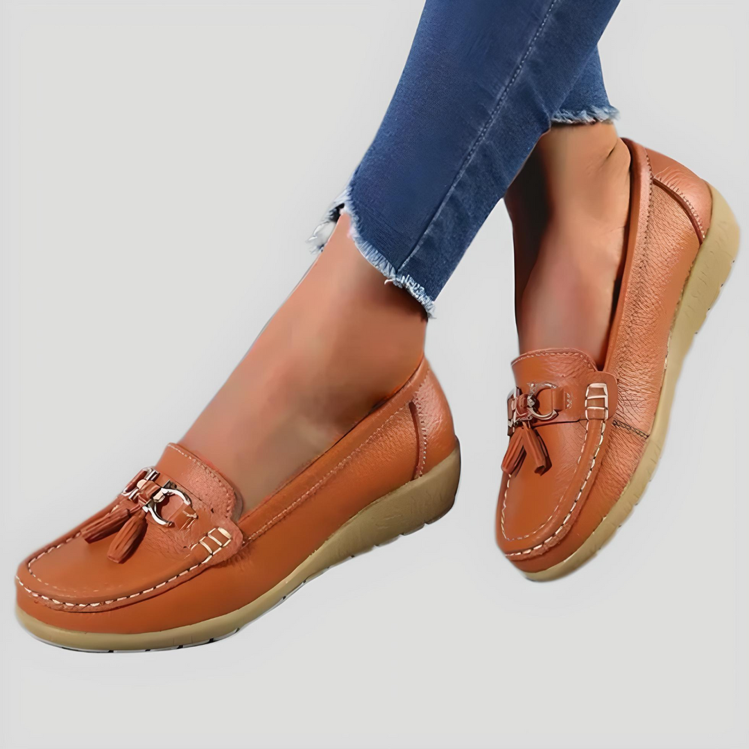 Hannah – Casual Slip-On Shoes with Ribbon Accent-Light Brown-4.5-State of Style