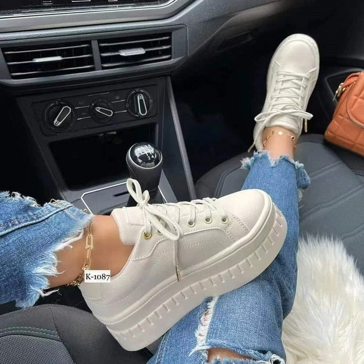 HayleySneakers | Women's Trendy Platform Sneakers-Beige-5.0-State of Style