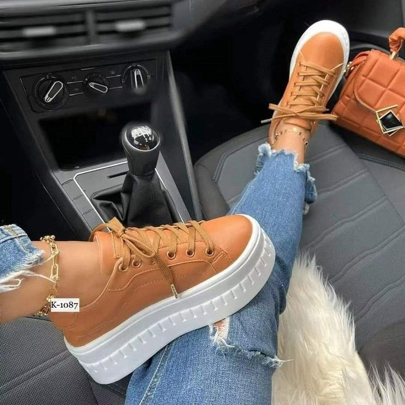 HayleySneakers | Women's Trendy Platform Sneakers-Khaki-5.0-State of Style