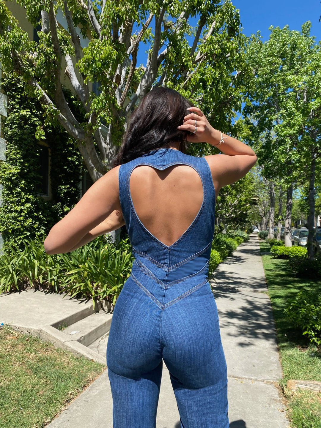 Heart-shaped backless denim jumpsuit for women - Sakura-Blue-XS-State of Style