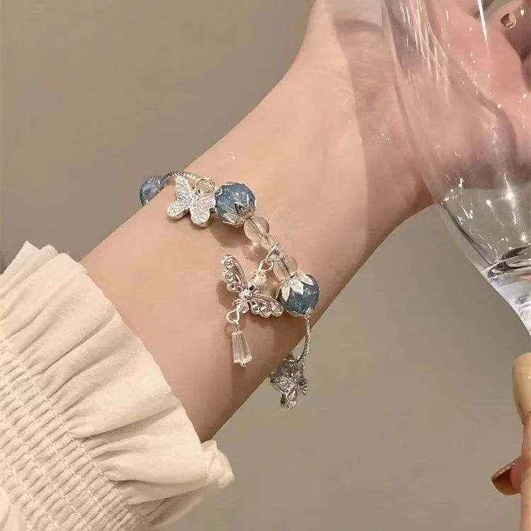 Heavenly Blue Butterfly Bracelet with Floral Pattern - Lilac-State of Style