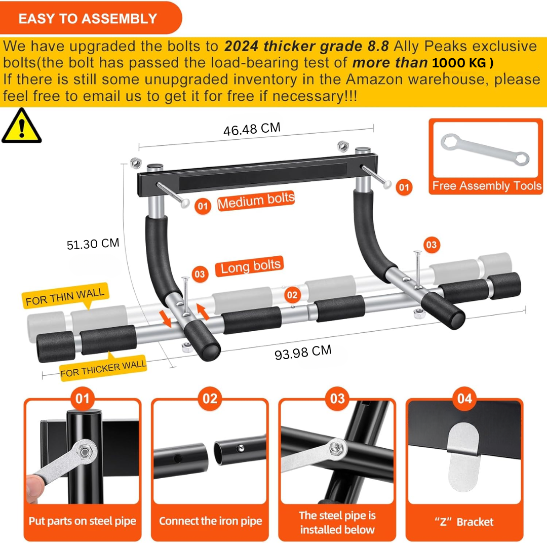Heavy Duty Pull-up Bar for Door Frame – Maximum 200 Kg Capacity-Black-State of Style