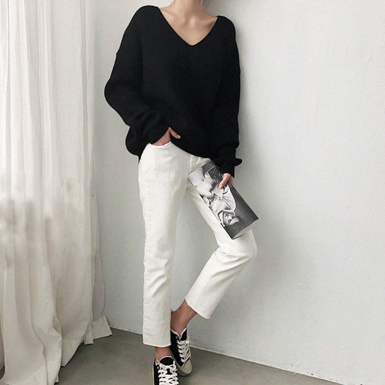 HeleensShirt | Women's Soft & Stylish V-Neck Sweater-Black-One size-State of Style