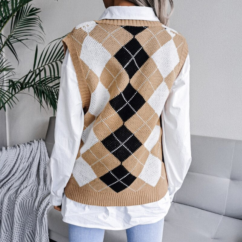 HenniesShirt | Women's Stylish Checkered Sweater-Blue-S-State of Style