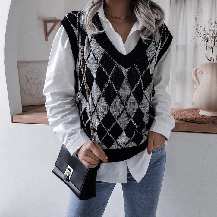 HenniesShirt | Women's Stylish Checkered Sweater-Grey-S-State of Style