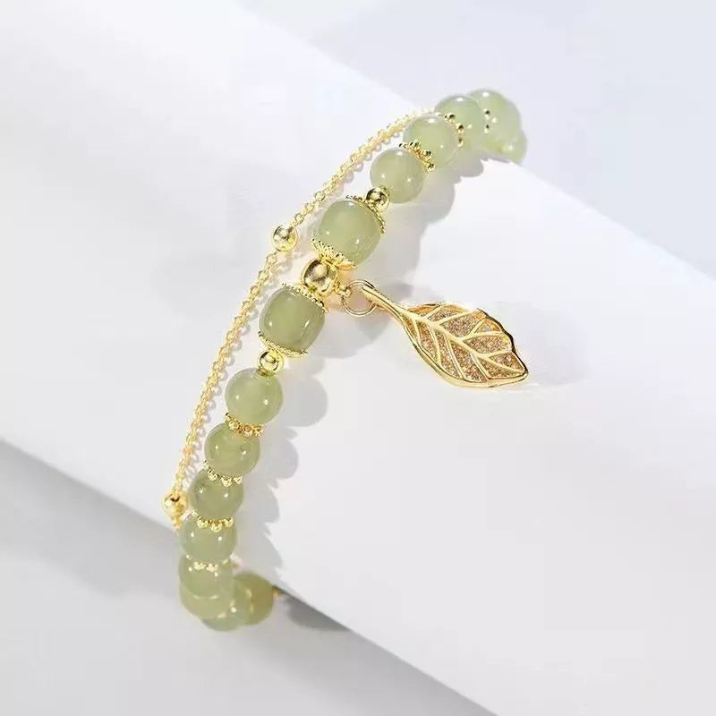 Hetian Jade Bracelet with Gold Accent-Jade Leaf-State of Style