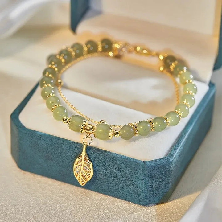 Hetian Jade Bracelet with Gold Accent-Jade Leaf-State of Style