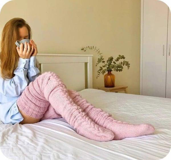 High Knitted Wool Ladies Socks - WarmWool-Pink-State of Style