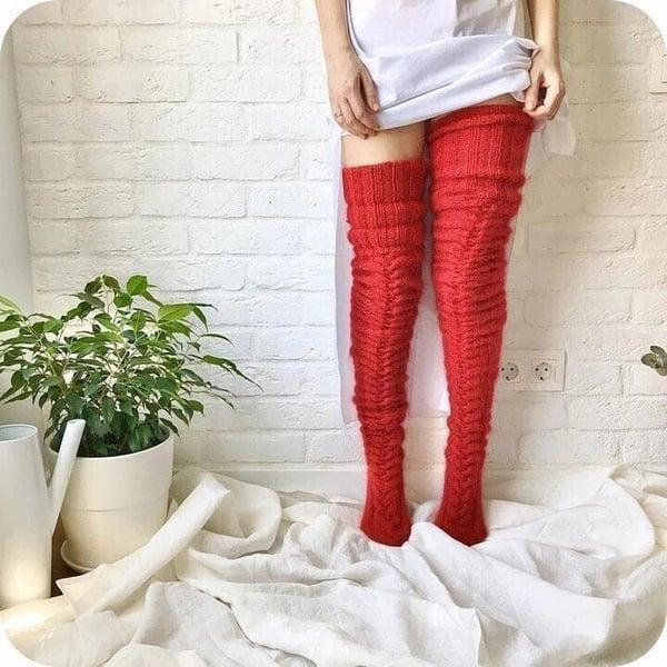 High Knitted Wool Women's Socks - WarmWool-Red-State of Style