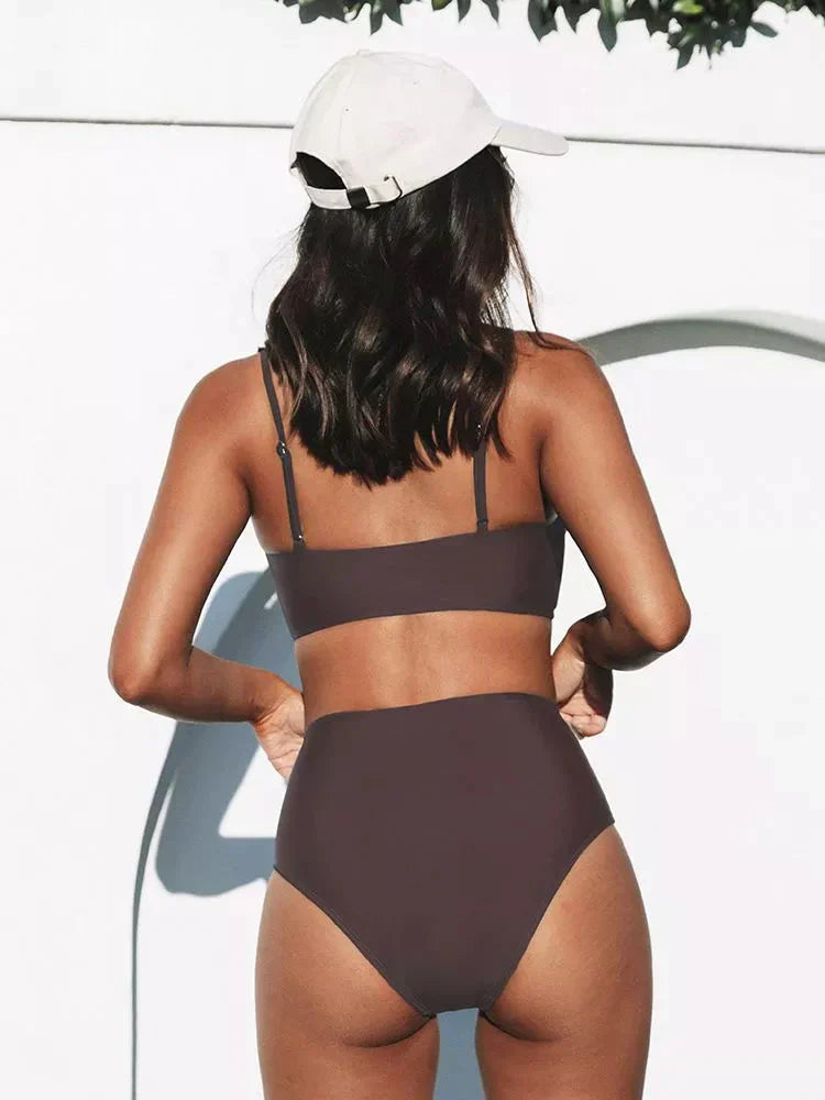 High Waist Bikini Set – Eliva-Burgundy red-S-State of Style