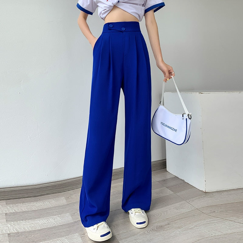 High-Waist Casual Women's Trousers with Wide Leg – Emilia-Pink-S-State of Style