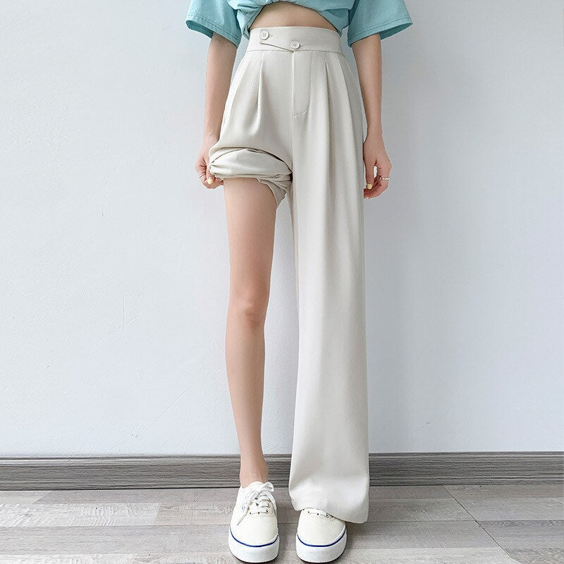 High-Waist Casual Women's Trousers with Wide Leg – Emilia-Pink-S-State of Style