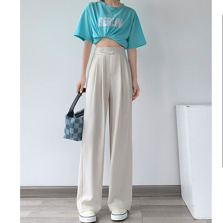 High-Waist Casual Women's Trousers with Wide Leg – Emilia-White-S-State of Style