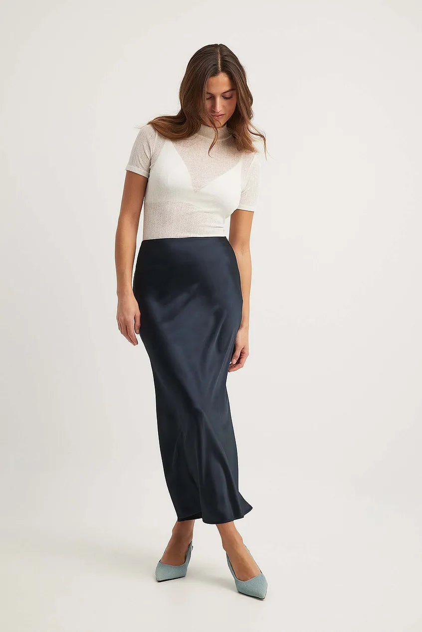 High Waist Satin Skirt – Leona-Black-S-State of Style