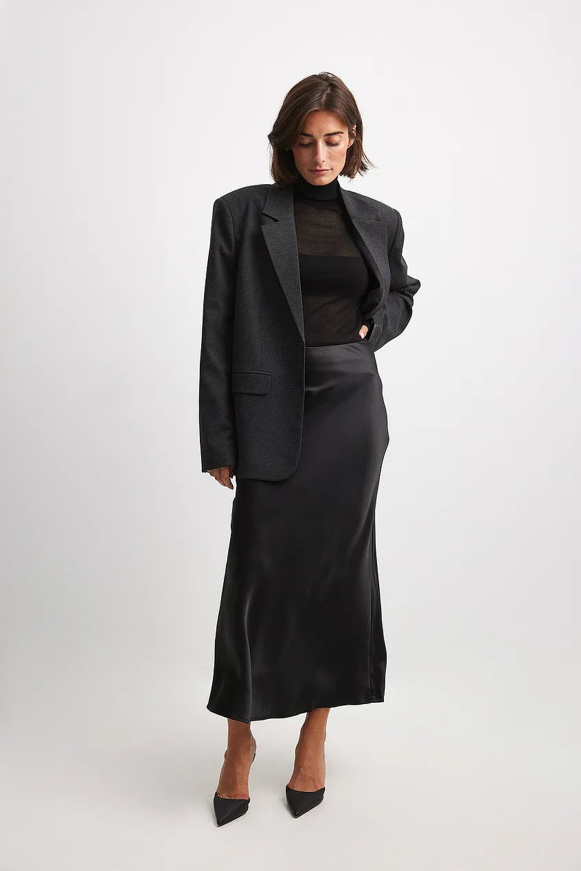 High Waist Satin Skirt – Leona-Black-S-State of Style