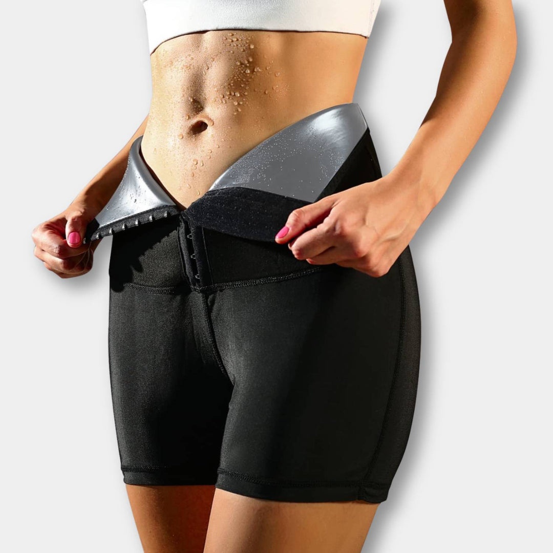 High Waist Sauna Sweatpants with Waist Trainer - SweatSculpt-Black/Silver-S-State of Style